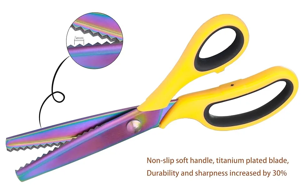 Hui Tong Titanium-Plated 9inch Pinking Shears Fabric Scissor Suitable for Left and Right Hands Sharp and Durable Soft and Non-Slip - product information 1