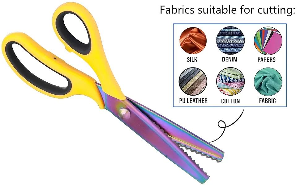 Hui Tong Titanium-Plated 9inch Pinking Shears Fabric Scissor Suitable for Left and Right Hands Sharp and Durable Soft and Non-Slip - product information 2