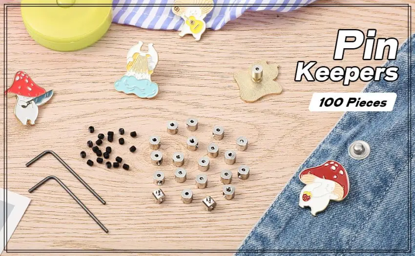 Mudder 100 Pieces Pin Keepers Pin Locks Pin Backs Locking Clasp with Wrench  6 x 5 mm - product information 2