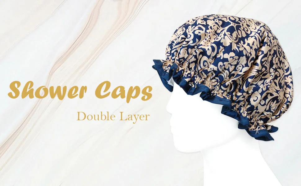 Wrapables  Stylish Double Layer Waterproof Shower Caps (Set of 4)  Dots  Cherries & Kitties Dots  Cherries & Kitties (Set of 4) - shower cap, sleep cap, bath cap, spa cap, microfiber shower cap, reusable shower cap