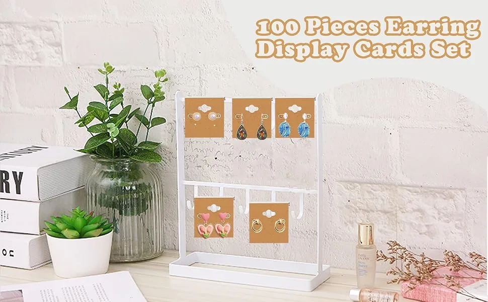 Kraft Paper Color Clamshell Hanging Brown Paper Earrings Display Card 2 x 2 inches - product information 1