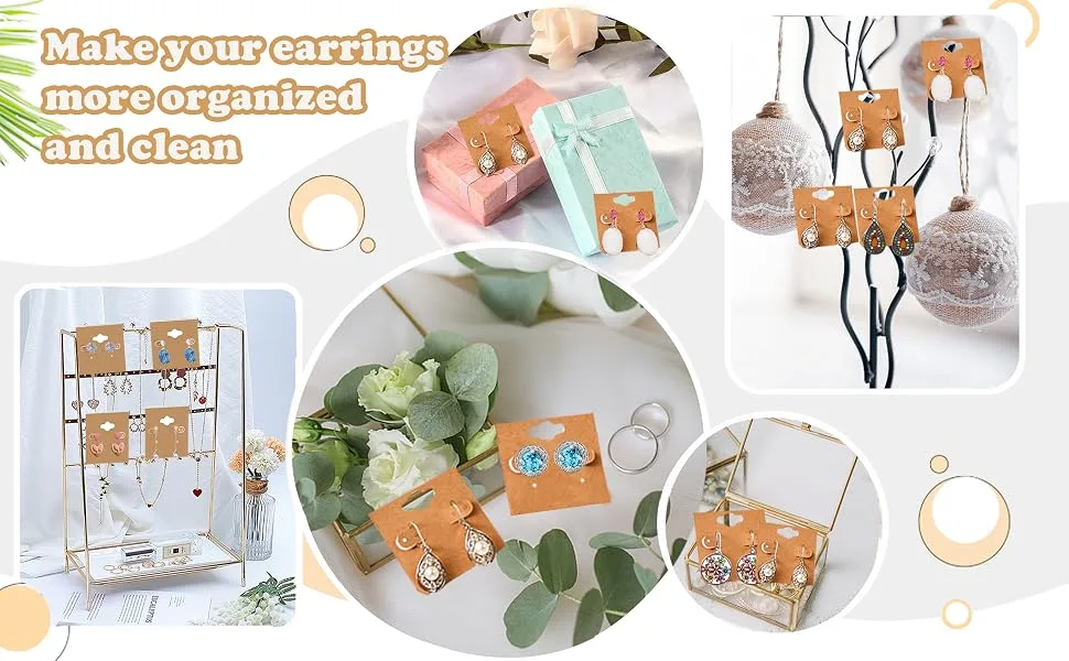 Kraft Paper Color Clamshell Hanging Brown Paper Earrings Display Card 2 x 2 inches - product information 2