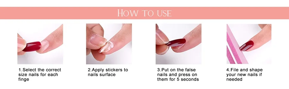 Sethexy Glossy False Nails Chic Gradient Medium Full Cover Acrylic 24Pcs Fake Nails for Women and Girls - How to use