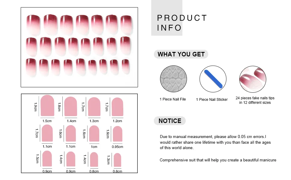 Sethexy Glossy False Nails Chic Gradient Medium Full Cover Acrylic 24Pcs Fake Nails for Women and Girls - Product Information