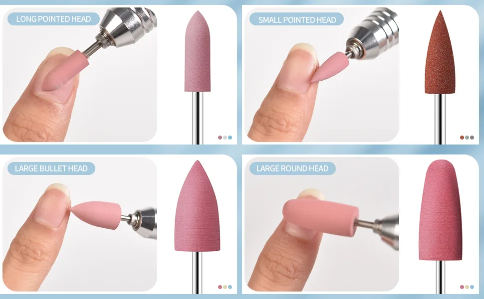 KADS 12X Silicone Nail Drill Bit 3/32 Rotary Burr Head Cuticle Clean File for Nail Art Salon Manicure - Multi-application