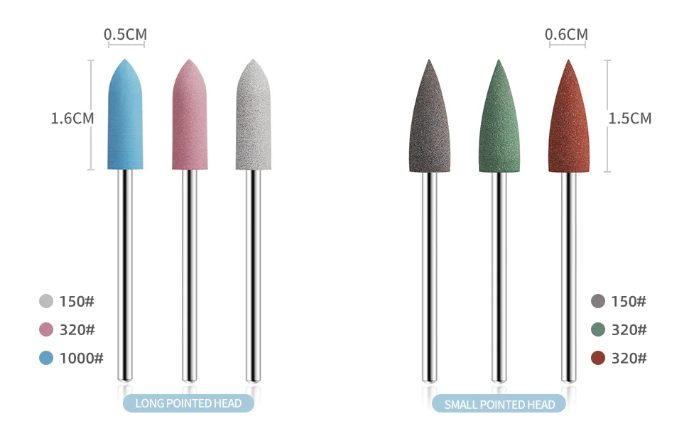 KADS 12X Silicone Nail Drill Bit 3/32 Rotary Burr Head Cuticle Clean File for Nail Art Salon Manicure - size