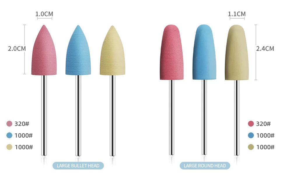 KADS 12X Silicone Nail Drill Bit 3/32 Rotary Burr Head Cuticle Clean File for Nail Art Salon Manicure - size