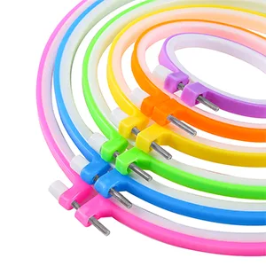 Caydo 6 Pieces Embroidery Hoops and 15 Needles  Plastic Circle Cross Stitch Hoop Ring Embroidery Circle Set  3.4 inch to 10.4 inch (Multicolor) - Embroidery Hoops