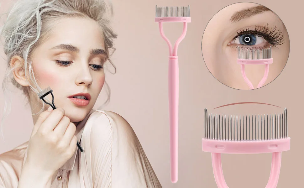 4 Pcs Eyelash Separator Metal Teeth Mascara Comb Eyelash Definer Lash Separator Tool Black&Pink - product information 1