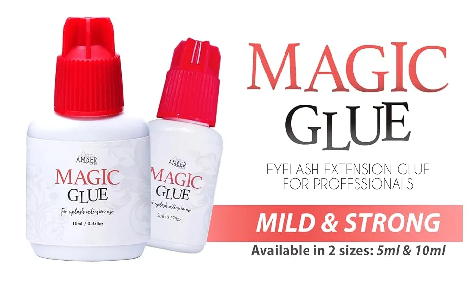 Mild Sensitive Eyelash Extension Magic Glue for Professional Lash Extensions  1-2 Sec Dry Time & Up to 6 Weeks Retention  Black Adhesive by Amber Lash (10 ml / 0.35oz) 10ml - magicglue_Main_2022