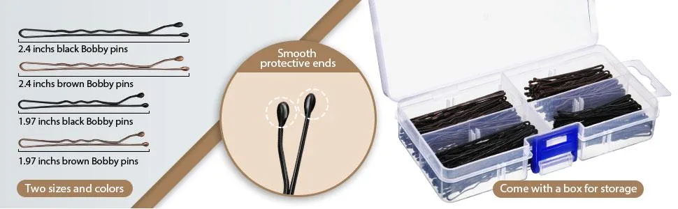200 Pieces Bobby Pins Hair Styling Pins Assorted Size Hair Pins with Clear Storage Box  Black and Brown - product information 2