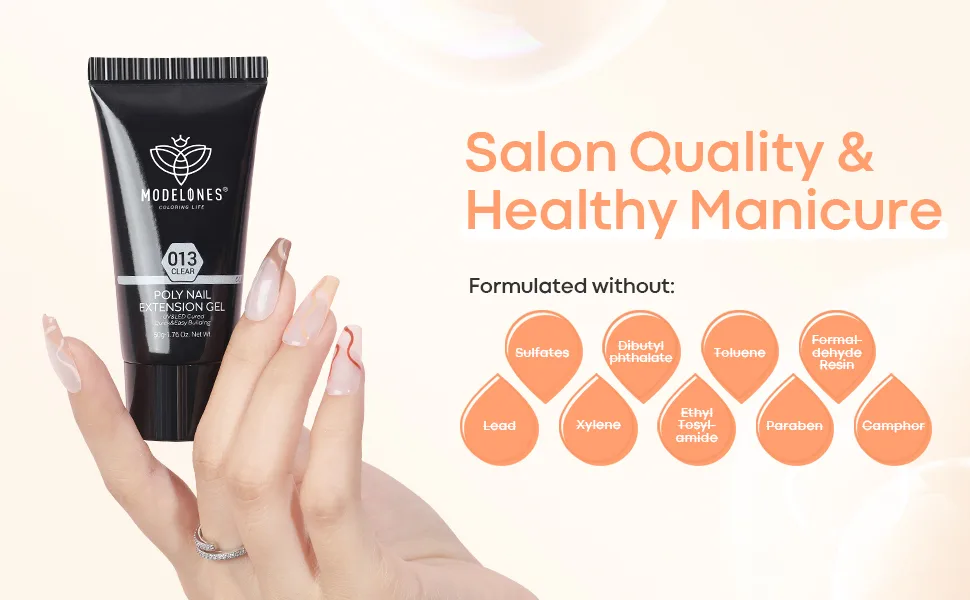 MODELONES Poly Nail Gel Builder 50ML 1.76oz Clear Color Nail Extension Gel Enhancement Nail Thickening Acrylic Extension Trial Professional Technician Tool A1-Clear - healthy