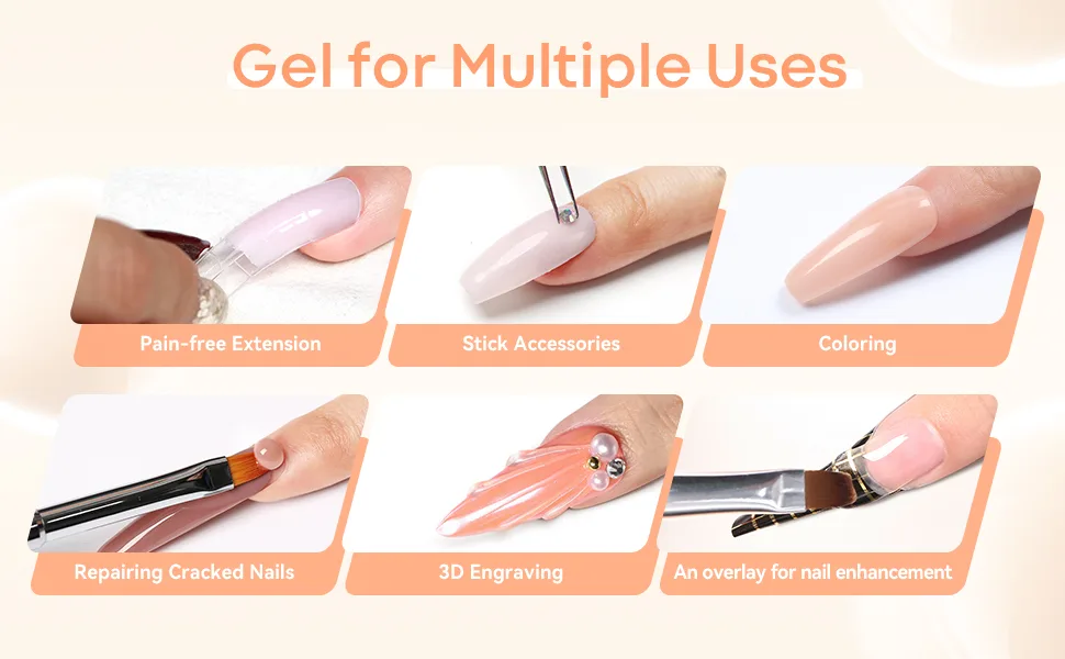 MODELONES Poly Nail Gel Builder 50ML 1.76oz Clear Color Nail Extension Gel Enhancement Nail Thickening Acrylic Extension Trial Professional Technician Tool A1-Clear - uses
