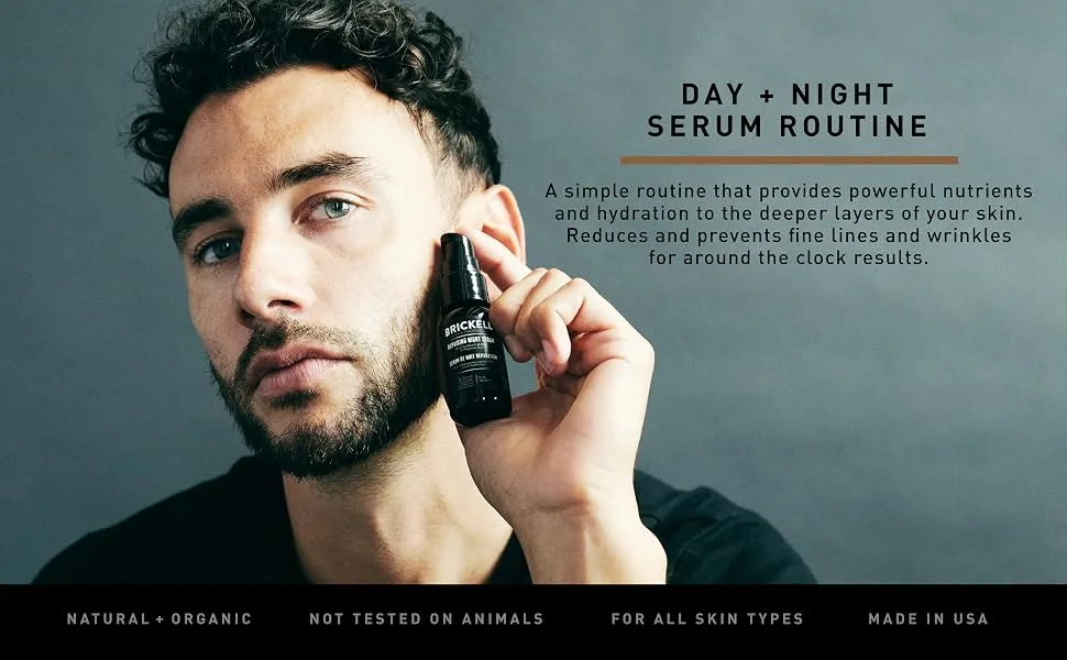 Brickell Men's Day and Night Serum Routine  All Natural and Organic  Unscented - Day + Night Serum Routine for men, Hydrate, Nourish, Reduce + prevent fine lines, wrinkles