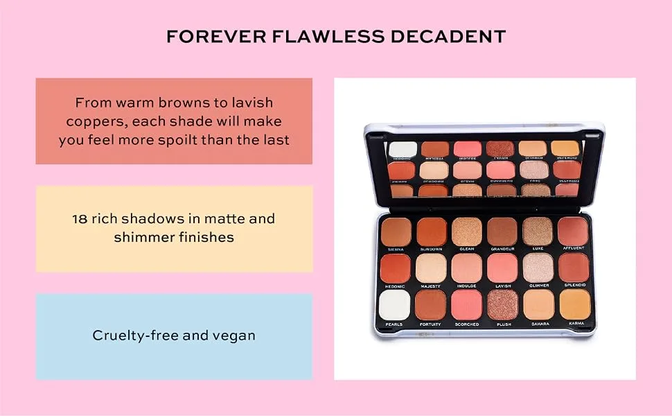 Makeup Revolution Forever Flawless Decadent  Eyeshadow Palette  Create Long-Lasting Eye Makeup Looks  Vegan & Cruelty-Free  20g - Revolution beauty forever flawless decadent eyeshadow palette vegan cruelty free