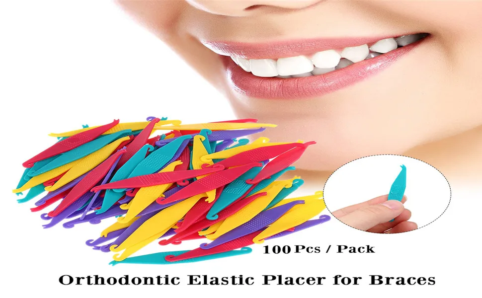 100pcs Dental Orthodontic Elastomeric Elastic Placer Rubber Ligature Ties Ring Retractor for Braces Bands - Elastic Placer for Braces