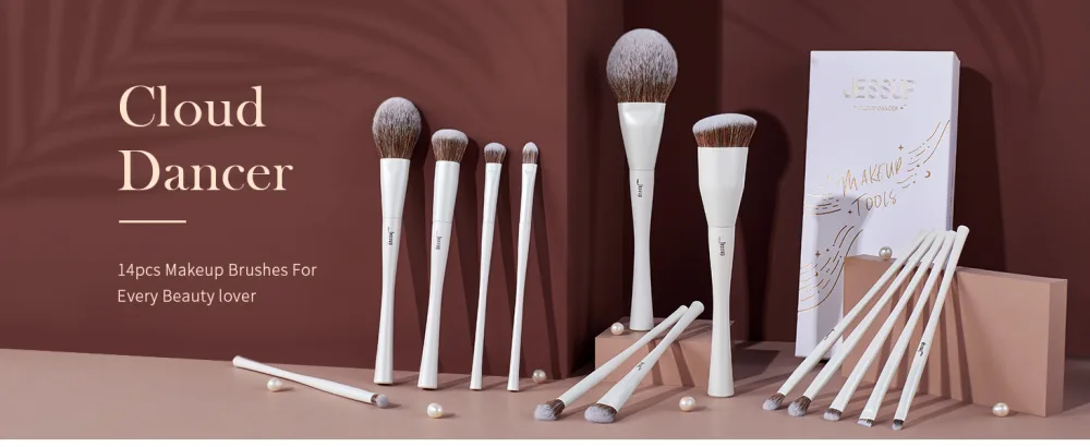 Jessup Makeup Brushes Set 14pcs Make up Brushes Premium Synthetic Foundation Concealer Blush Contour Powder Eye Shadow Blending Brush  Pearl White T343 B-14pcs - Jessup makeup brushes