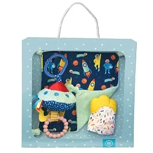 Manhattan Toy Space Themed Baby Gift Set with Silicone Teething Mitt  Soothing Baby Lovie & Clip-On Teether & Rattle - space;outer space toys;developmental baby toys; sensory chew toy;baby travel toy;silicone teether