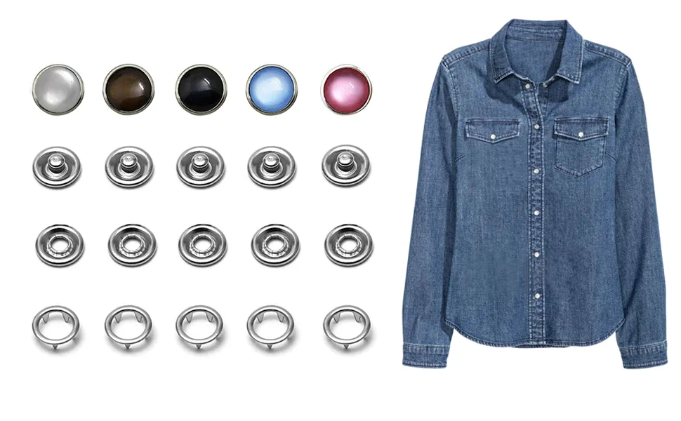 Pearl Snaps Fasteners Kit 10m Prong Ring Snaps for Western Shirt Clothes Popper Studs(5 Color x 10 Sets) - product information 1