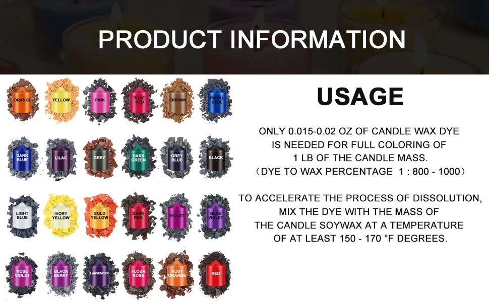 EricX Light Candle Color Dye 24 Color Wax Dye for Candle Making - product information 2