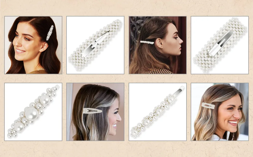 DS. DISTINCTIVE STYLE Artificial Pearls Hair Clips 4 Pieces Bridal Hair Barrettes Decorative Hair Pins - Artificial Pearls Hair Clips 4 Pieces Bridal Hair Barrettes Decorative Hair Pins