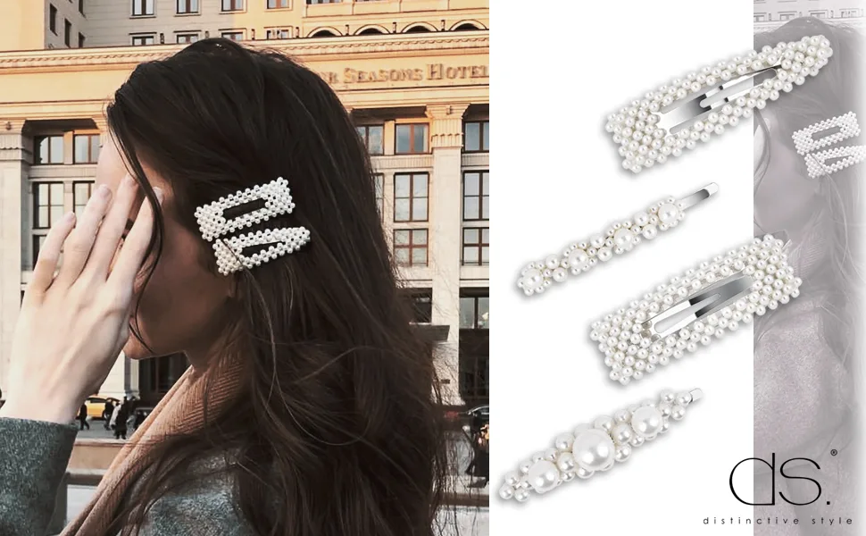 DS. DISTINCTIVE STYLE Artificial Pearls Hair Clips 4 Pieces Bridal Hair Barrettes Decorative Hair Pins - hair