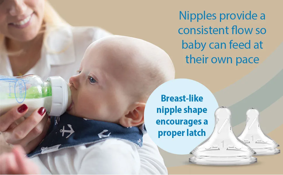 Dr. Brown's Options + Wide-Neck Glass Baby Bottle Starter Set - Nipples provide a consistent flow so baby can feed at their pace & nipple encourages a good latch