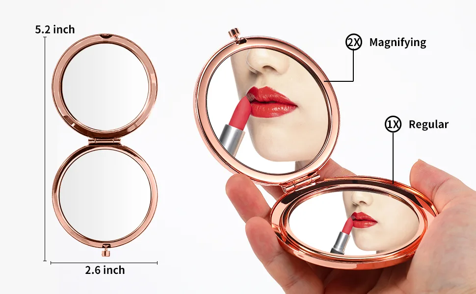 Dynippy Compact Mirror Round Silver Double-Sided with 2 x 1x Magnification Makeup Mirror for Purses and Travel Folding Mini Pocket Mirror Portable Hand for Girls Woman Mother Great Gift - Unicorn Unicorn Pattern - Rose Gold Compact Mirror