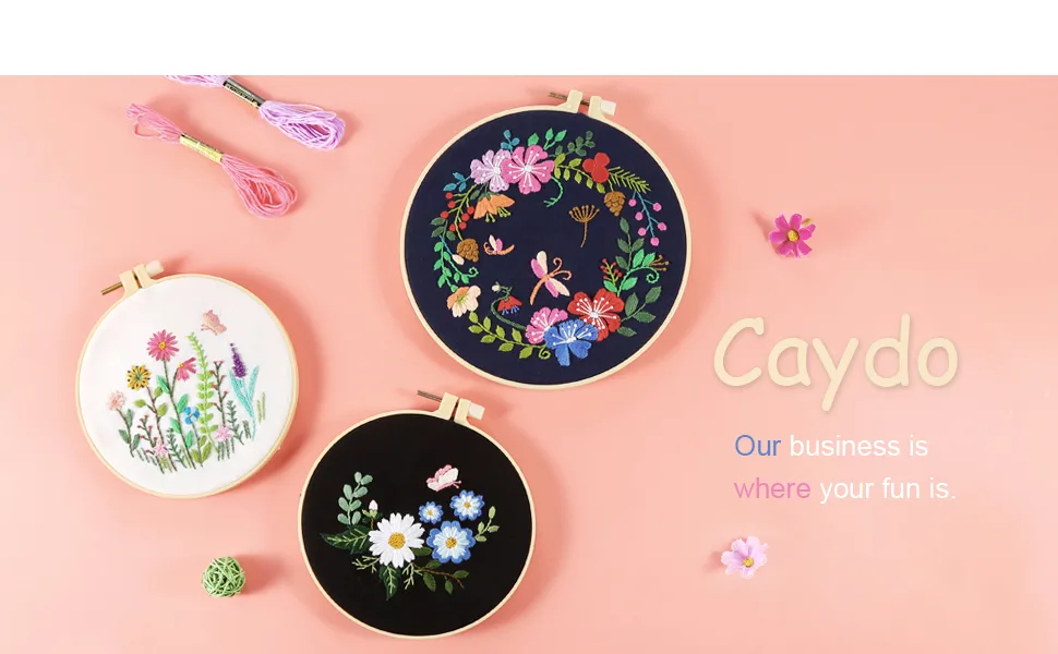 Caydo 3 Sets Embroidery Kit for Beginners  Cross Stitch Kits for Adults Including Embroidery Fabric with Floral Pattern  Embroidery Hoop  Embroidery Thread and Tools - beginners embroidery kit