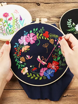 Caydo 3 Sets Embroidery Kit for Beginners  Cross Stitch Kits for Adults Including Embroidery Fabric with Floral Pattern  Embroidery Hoop  Embroidery Thread and Tools - embroidery kit