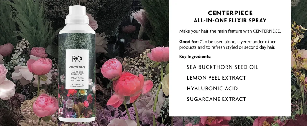 R+Co Centerpiece All-In-One Elixir Spray Travel | Hydrating + Fortifying + Repair | Vegan + Cruelty-Free | 1.5 Oz - Centerpiece
