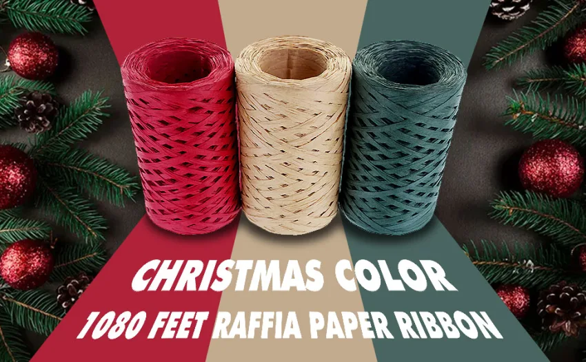 CREATRILL Raffia Ribbon Red Green Natural 3 Rolls 1080 Feet  360 Feet Each Roll  Paper Twine Wrapping Ribbon for Christmas - product information 8