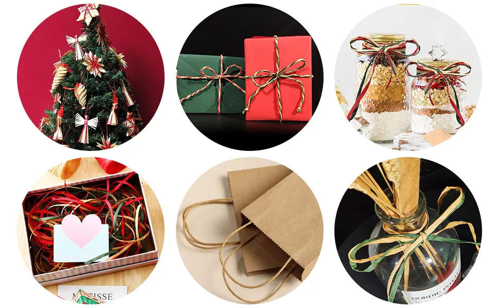 CREATRILL Raffia Ribbon Red Green Natural 3 Rolls 1080 Feet  360 Feet Each Roll  Paper Twine Wrapping Ribbon for Christmas - ribbon for gift wrapping