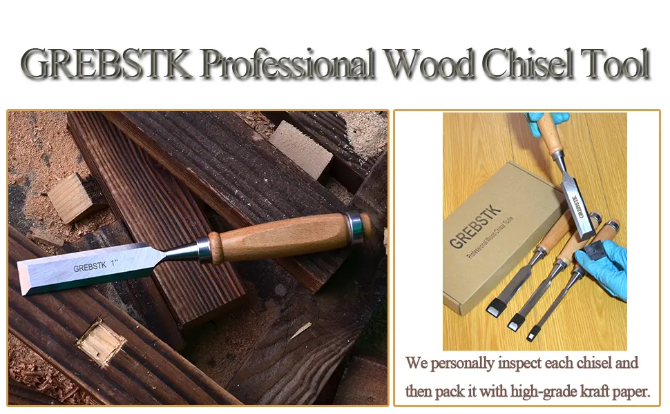 GREBSTK 4 Piece Wood Chisel Set Sturdy CR-V Steel Chisel Beech Handle Woodworking Tools with Oxford Bag 2chisel - GREBSTK CHISEL