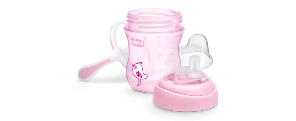 Chicco Soft Silicone Spout Spill Free Transition Baby Sippy Cup 7oz Pink 4m+ - transition cup