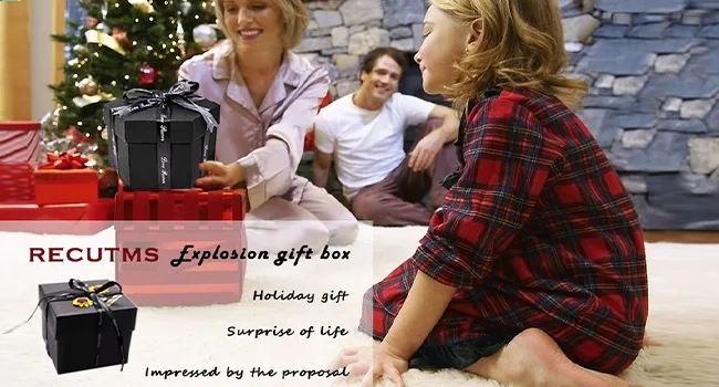 RECUTMS Explosion Box DIY Scrapbooking Set Handmade Photo Album Gift Box with 6 Faces for Christmas Gift Wedding Memory Book (6 Sides) Black - gift box