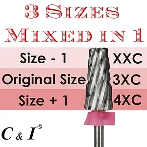 C & I 5 in 1 Multi-function Tapered Shape Nail Drill  Cross Teeth Edition  Professional Drill Bit for Nail Manicure Machine (Extra Fine - XF) - C & I 5 in 1 Nail Drill, Cross Cut Edition, Mixed Sizes