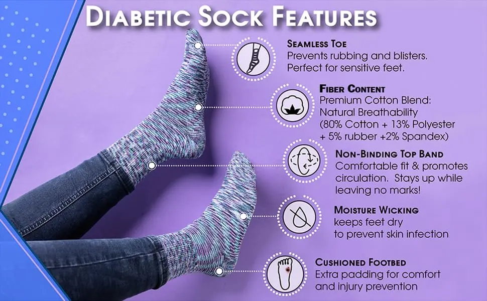 Dr. Segal s Non Binding Socks - 3pk M/L - Multi Stripe  Cosmic Purple  Black Multi-colored Stripe  Solid Black  Purple Spacedyed Medium/Large (3 Pair) - diabetic sock features