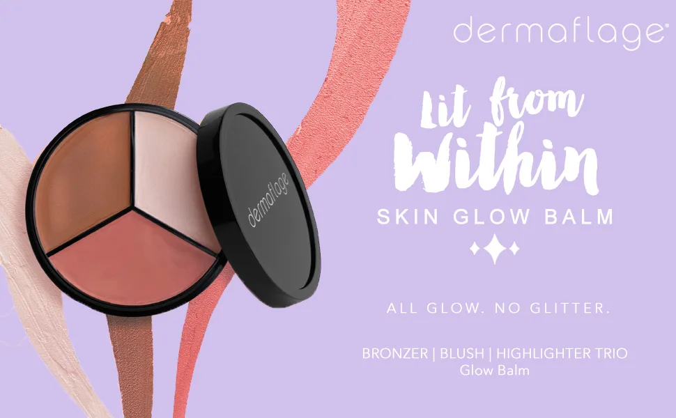 Cheek Palette: Bronzer  Highlighter  Blush Palette for Dewy Skin  Lit from Within by Dermaflage  10g/.35oz - Dermaflage cheek palette- highlighter, bronzer, blush