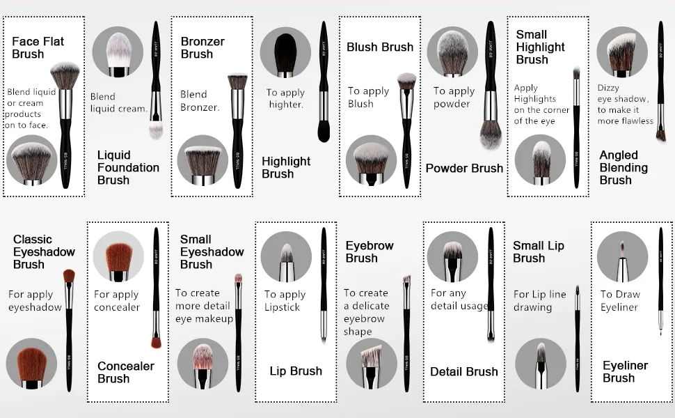 BS-MALL Makeup Brush Set 16pcs Makeup Brushes Premium Synthetic Bristles Powder Foundation Blush Contour Concealers Lip Eyeshadow Brushes Kit Black - product information 27