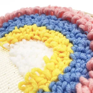 Wool Queen Punch Needle Beginner DIY Kit  1 Punch Tool /18 Colors Yarn/Two 8.4'' Imitated Wood Hoops & Monk's Cloth and 5 Design Patterns for Kids Starters Craft Gift - rug yarn
