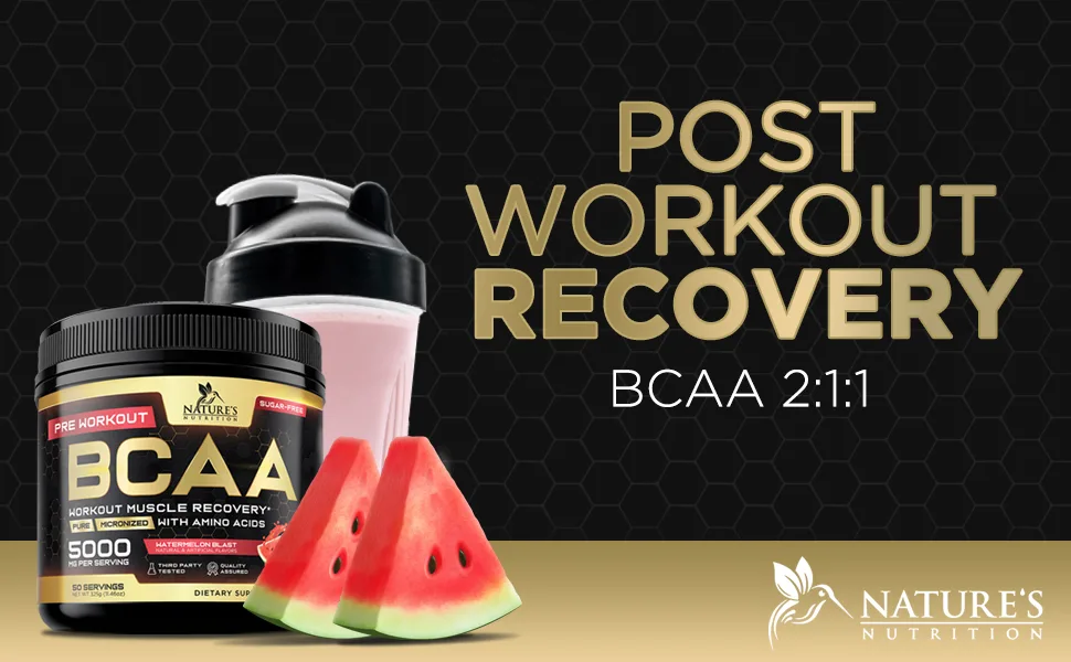 Nature's Nutrition BCAA Pre Workout - Watermelon Blast - 11.46 Oz. - BCAA Powder Watermelon Blast Sugar Free Post Workout Muscle Recovery Support Drink Amino Acids