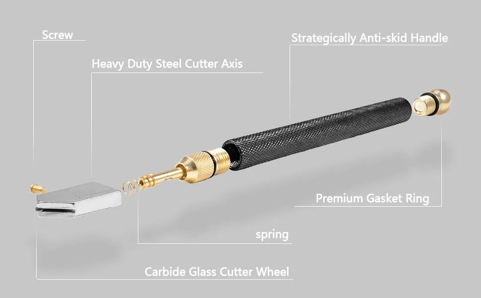 Glass Cutter Tool Set 2mm-20mm Pencil Style Oil Feed Carbide Tip with 2 Bonus Blades and Screwdriver - product information 2