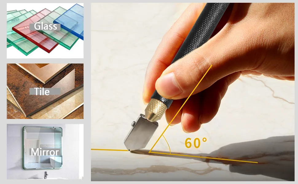 Glass Cutter Tool Set 2mm-20mm Pencil Style Oil Feed Carbide Tip with 2 Bonus Blades and Screwdriver - product information 3