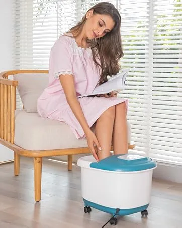 ACEVIVI Foot Bath Spa with Heat and Massage  16 Motorized Shiatsu Massage Rollers  2 Maize Massage Rollers  Pedicure Foot Soak with Automatic Pumice Stone  Adjustable Time & Temp Blue - foot spa