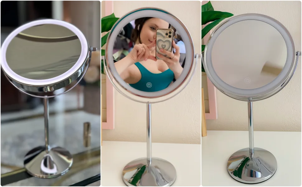 KEDSUM Rechargeable 1X/10X Lighted Magnifying Makeup Mirror  8 Double Sided Lighted Makeup Mirror 3 Color Dimmable Lighting  Magnifying Mirror with Light  Touch Screen Cordless Cosmetic Vanity Mirror 10x-Sliver - product information 24