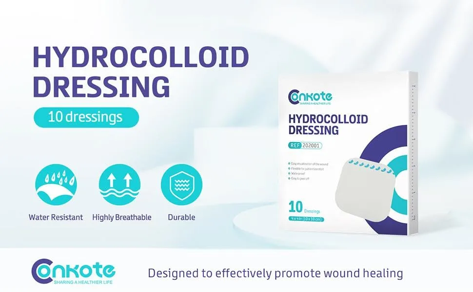 Conkote Hydrocolloid Wound Dressing 4 x 4   Sterile Adhesive Patches  Box of 10 Dressings - conkote hydroclolloid