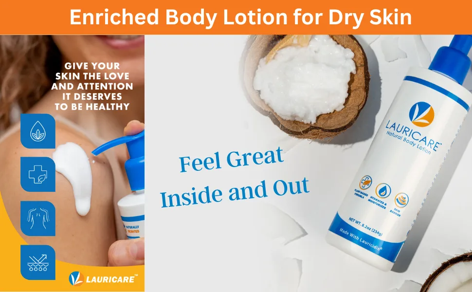 Lauricidin  Monolaurin 227g Jar + Lauricare Activated Derma Lotion 8.2 Ounce Bundle- 65.90 Value - Monolaurin Pellets