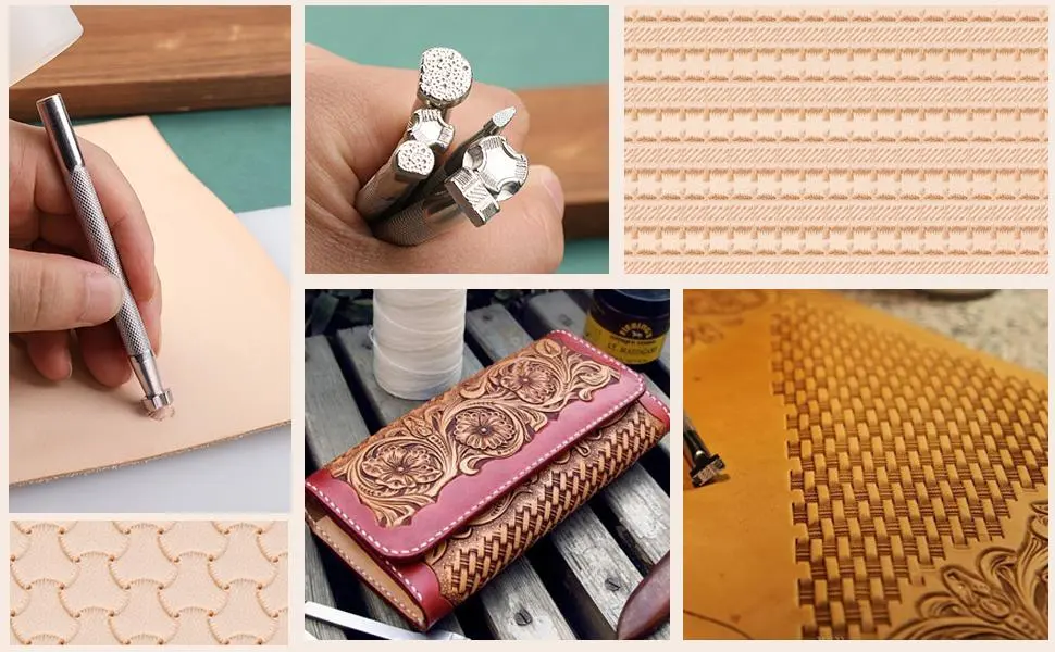 Jupean Leather Stamping Tools  Leather Working Saddle Making Stamps Set Special Shape Stamp Punch Set Carving Leather Craft Stamp Handmade Art Tools 6 Pcs - Leather Stamping Tools