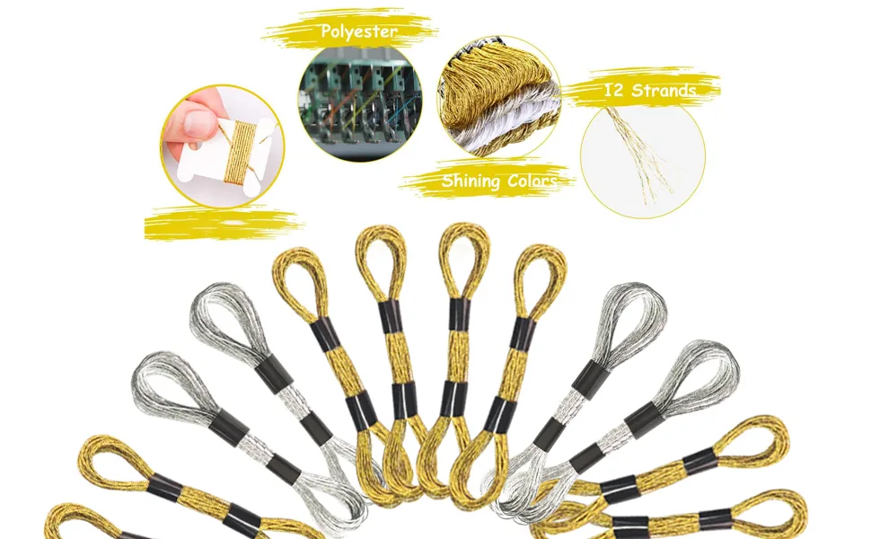levylisa 24 Skeins Metallic Embroidery Thread Embroidery Floss-Cross Stitch Threads for Embroidery and Decorative Sewing (Gold+Silver) - product information 2